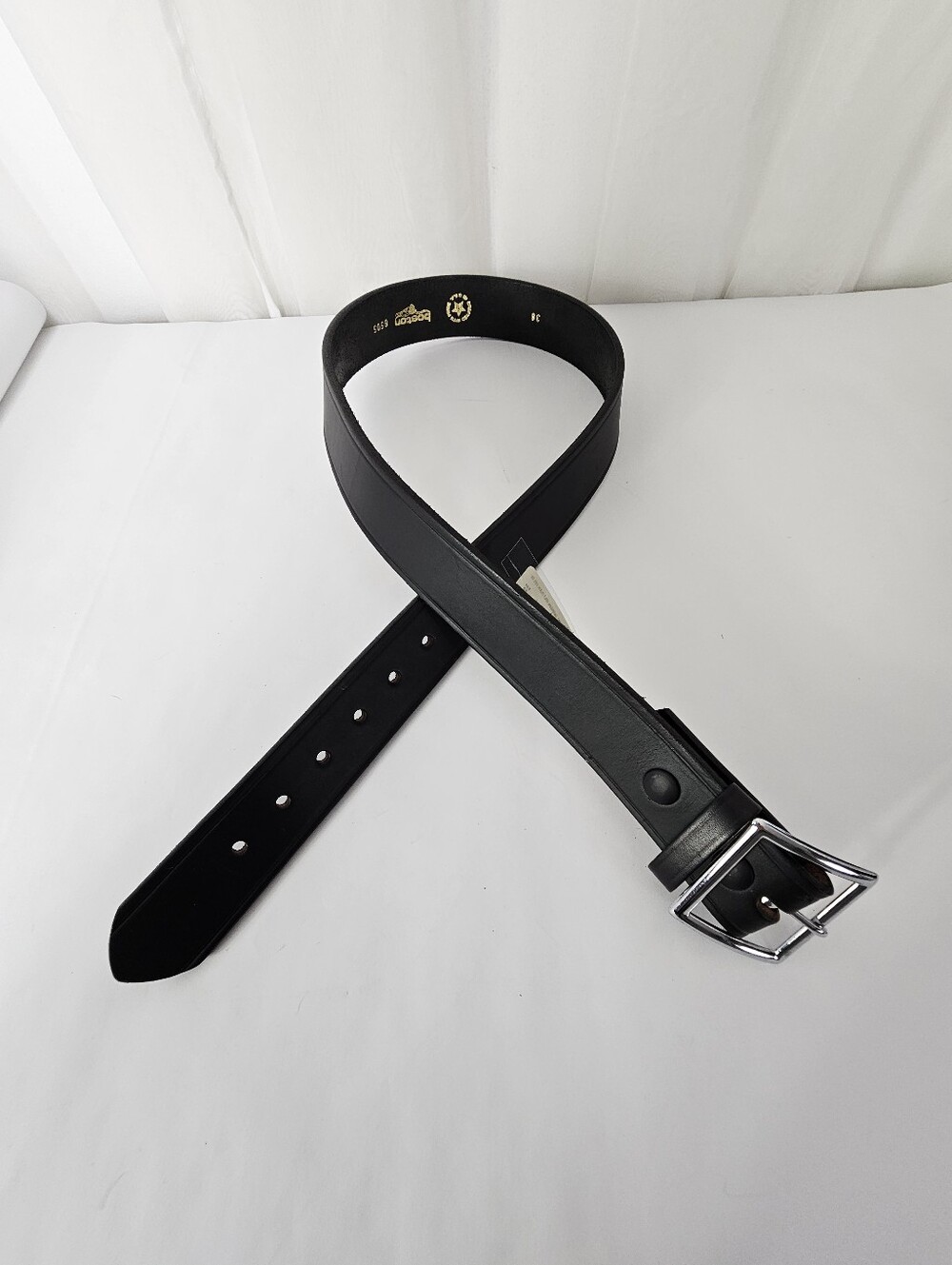 Boston Garrison Black Leather Belt with Silver Buckle Size 38 NWT